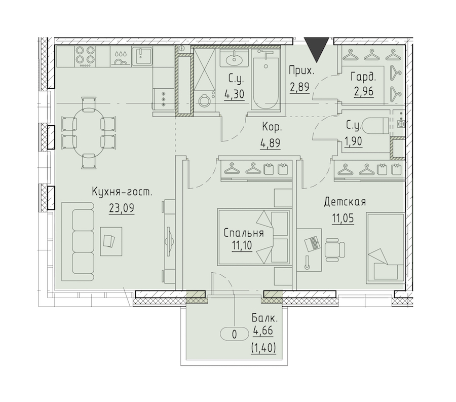 2-комнатная квартира 62.18 м², 9/9 эт., ЖК «LEGENDA Чёрная речка 41»